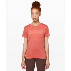 Lululemon Breeze By Rustic Coral Mesh Graphic Short Sleeve Top